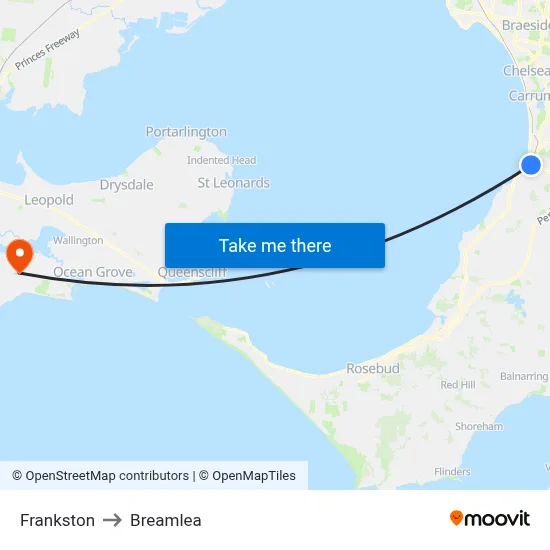 Frankston to Breamlea map
