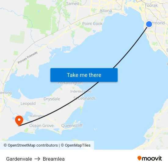 Gardenvale to Breamlea map