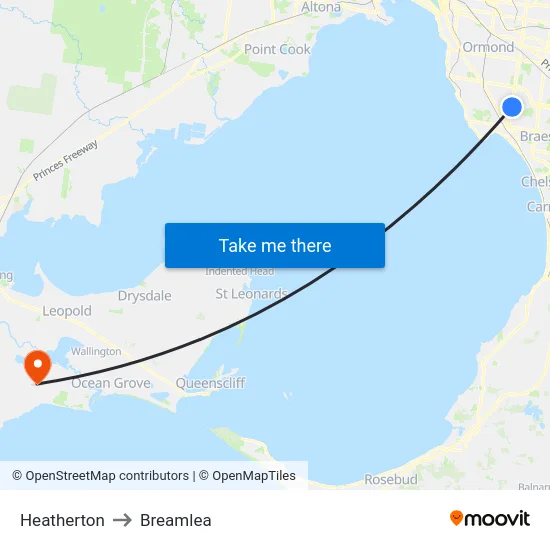 Heatherton to Breamlea map