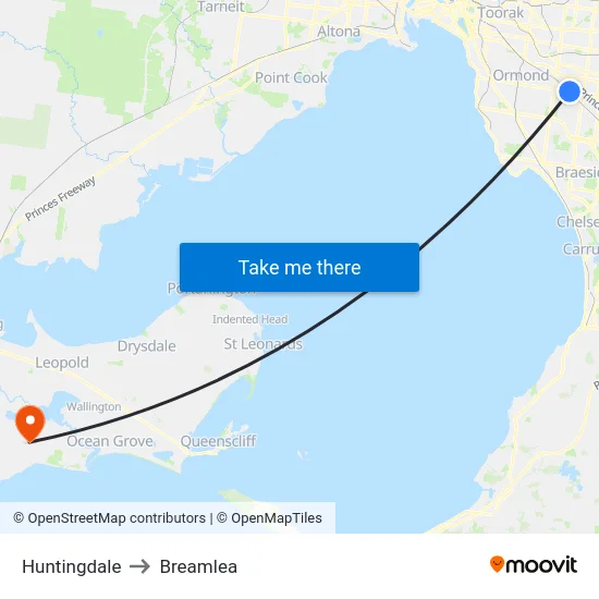 Huntingdale to Breamlea map