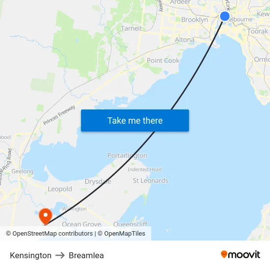 Kensington to Breamlea map