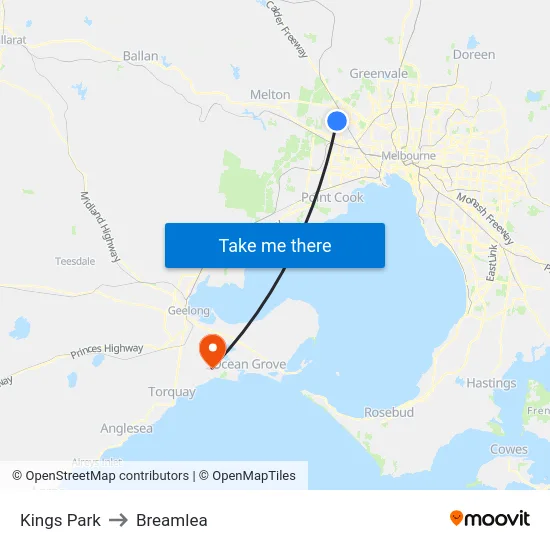 Kings Park to Breamlea map