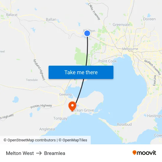 Melton West to Breamlea map
