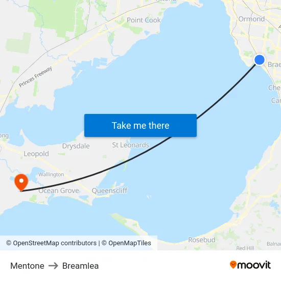 Mentone to Breamlea map