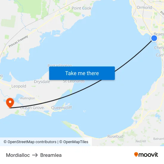 Mordialloc to Breamlea map