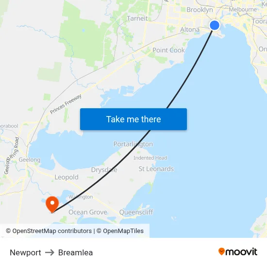 Newport to Breamlea map