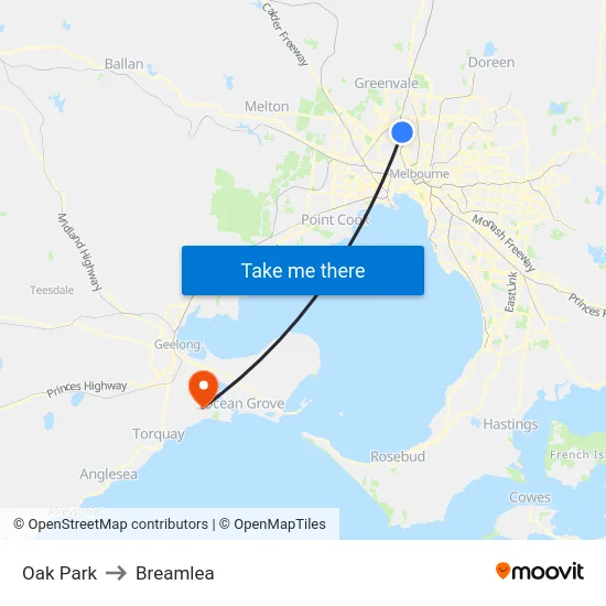 Oak Park to Breamlea map
