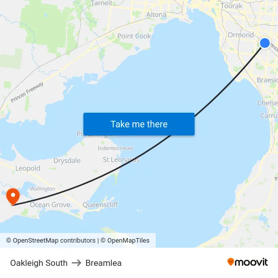 Oakleigh South to Breamlea map