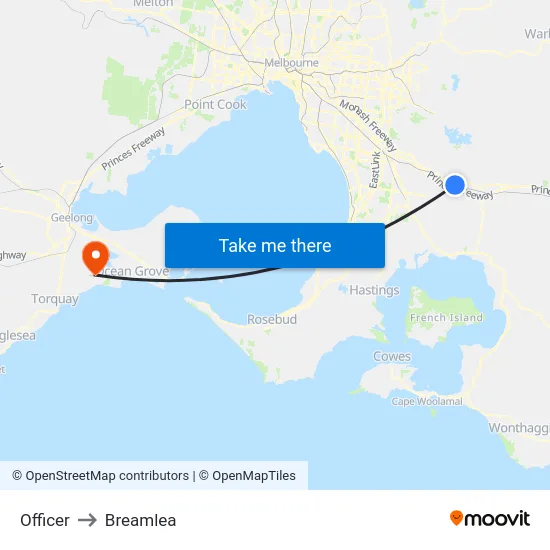 Officer to Breamlea map