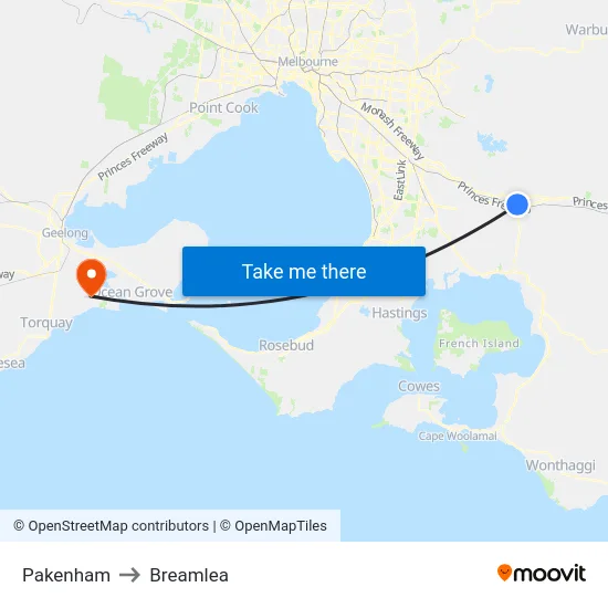 Pakenham to Breamlea map
