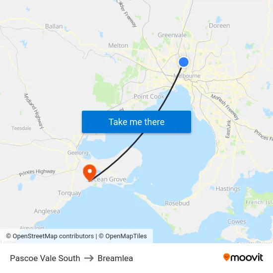 Pascoe Vale South to Breamlea map