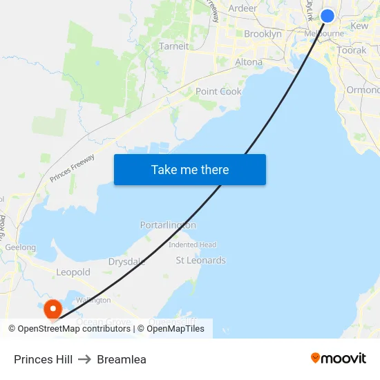Princes Hill to Breamlea map
