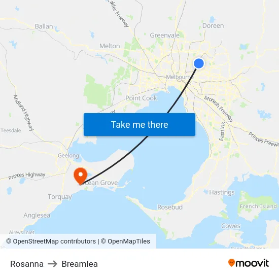 Rosanna to Breamlea map