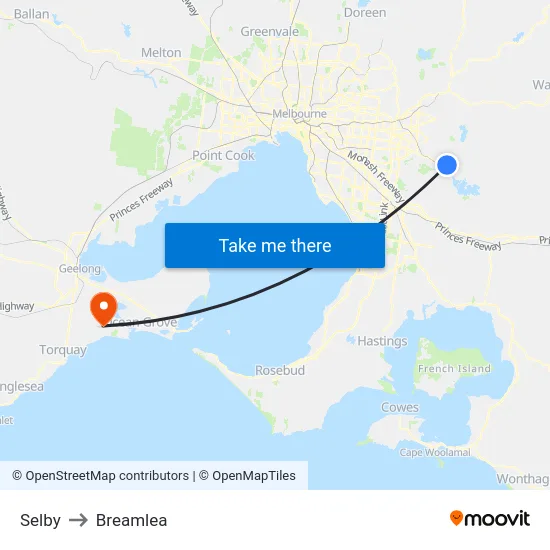 Selby to Breamlea map