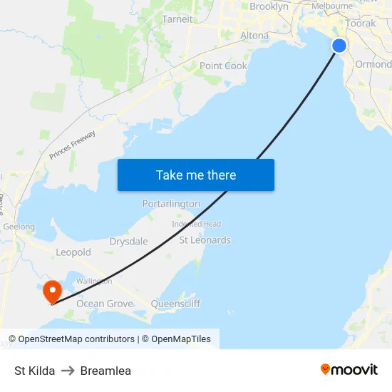 St Kilda to Breamlea map