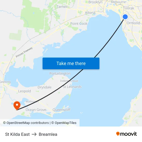 St Kilda East to Breamlea map