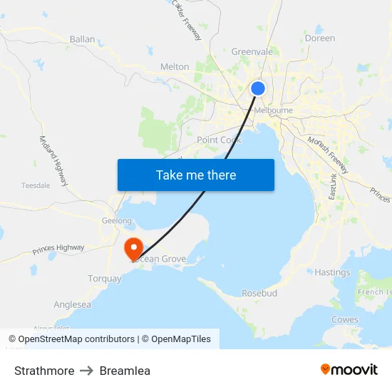 Strathmore to Breamlea map