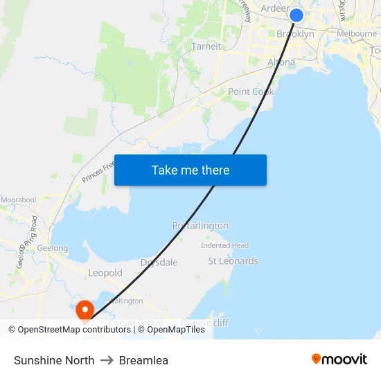 Sunshine North to Breamlea map