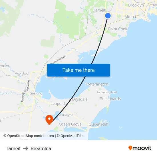 Tarneit to Breamlea map
