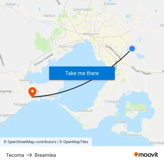 Tecoma to Breamlea map