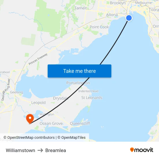 Williamstown to Breamlea map