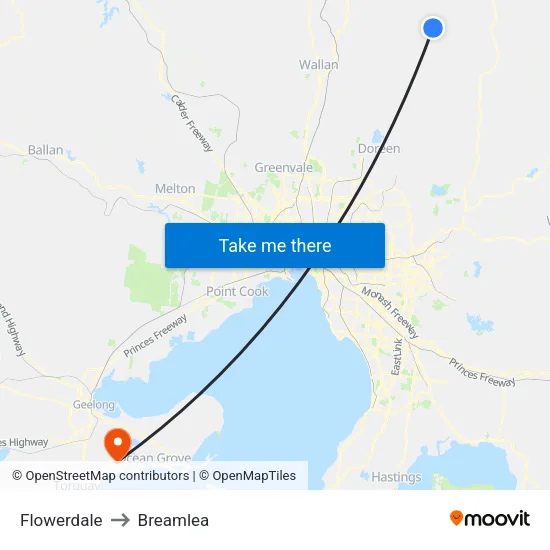 Flowerdale to Breamlea map