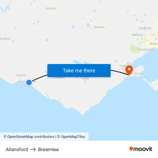 Allansford to Breamlea map