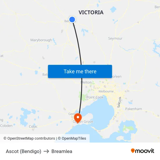 Ascot (Bendigo) to Breamlea map