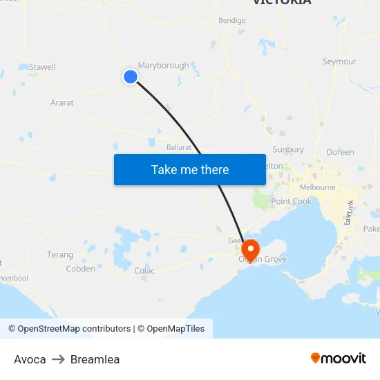 Avoca to Breamlea map