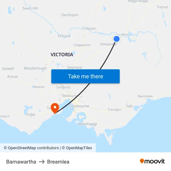 Barnawartha to Breamlea map