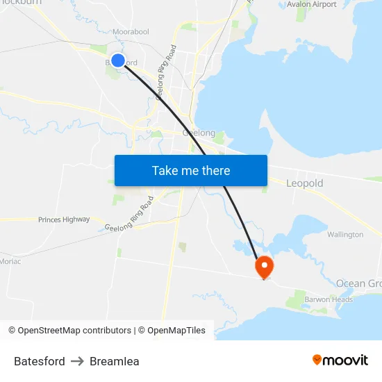 Batesford to Breamlea map