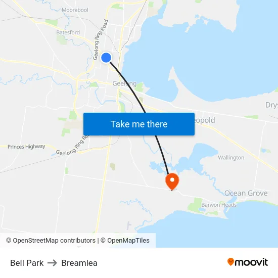 Bell Park to Breamlea map