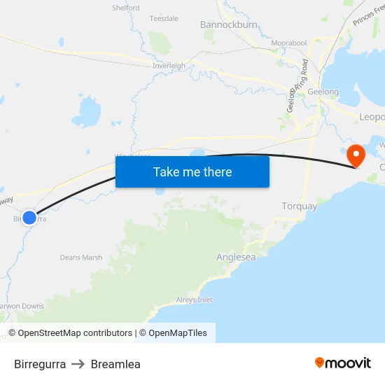 Birregurra to Breamlea map
