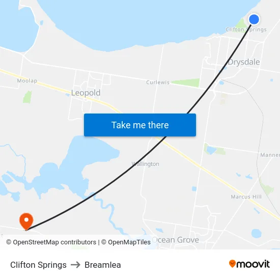 Clifton Springs to Breamlea map