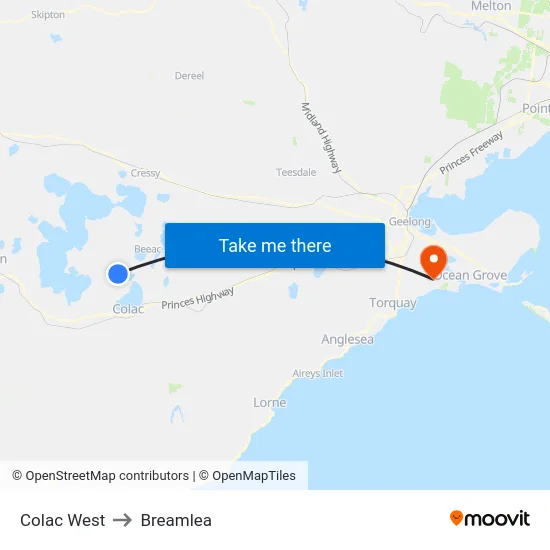 Colac West to Breamlea map