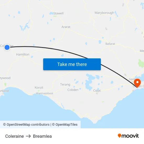 Coleraine to Breamlea map