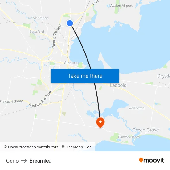 Corio to Breamlea map