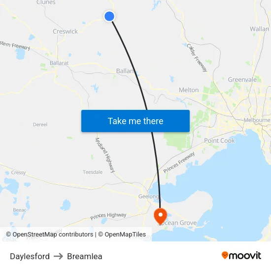 Daylesford to Breamlea map