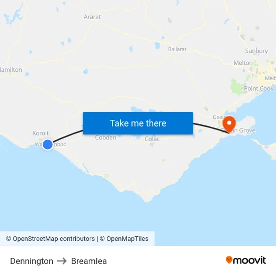 Dennington to Breamlea map
