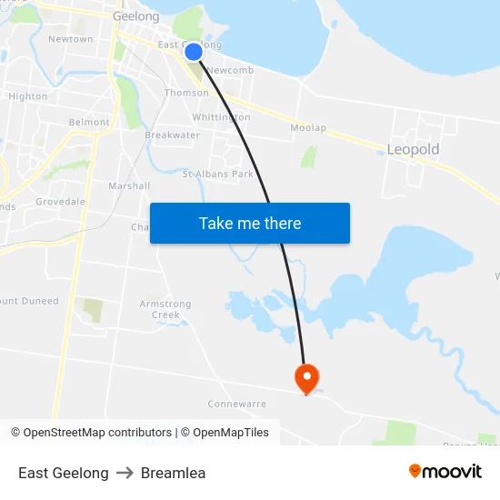 East Geelong to Breamlea map