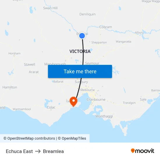 Echuca East to Breamlea map