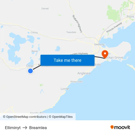 Elliminyt to Breamlea map