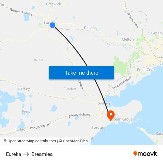 Eureka to Breamlea map