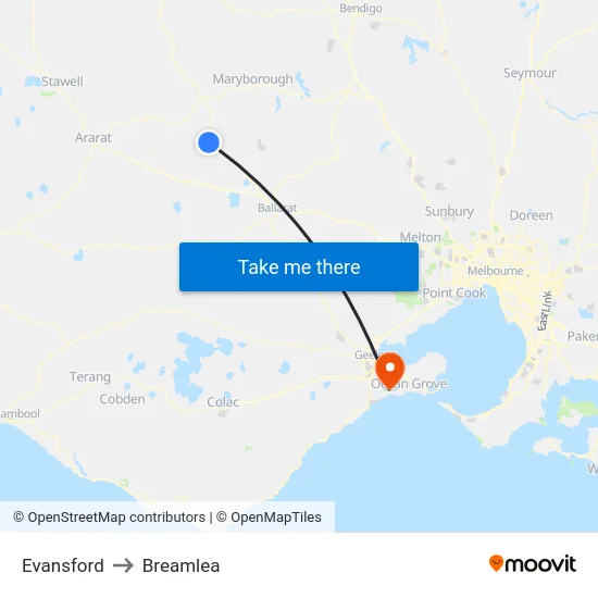 Evansford to Breamlea map