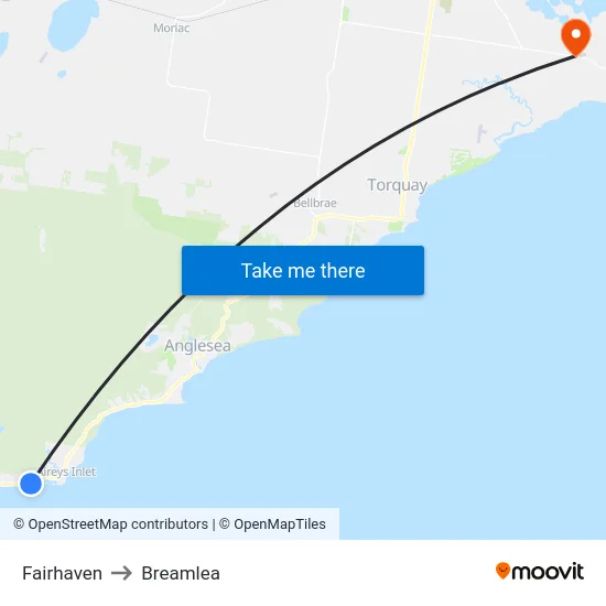 Fairhaven to Breamlea map
