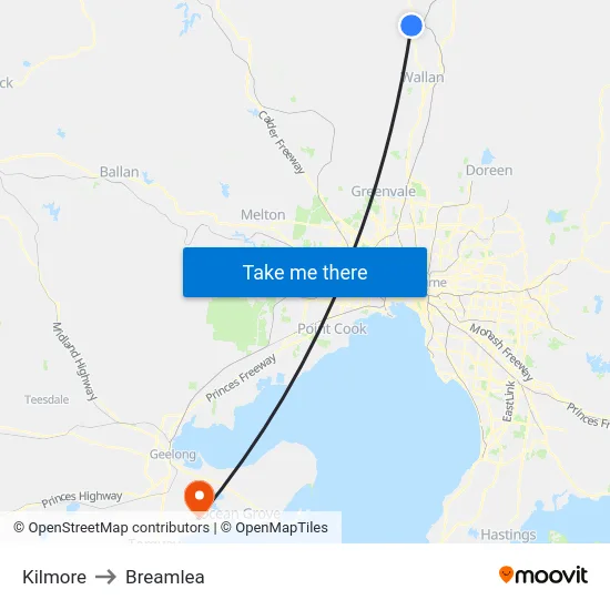 Kilmore to Breamlea map