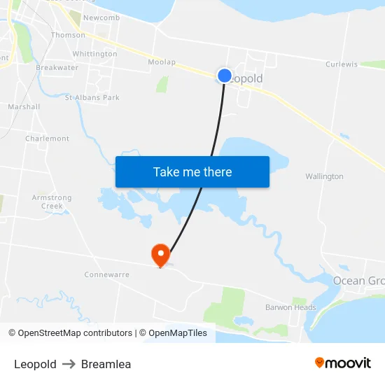 Leopold to Breamlea map