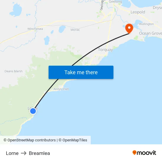 Lorne to Breamlea map