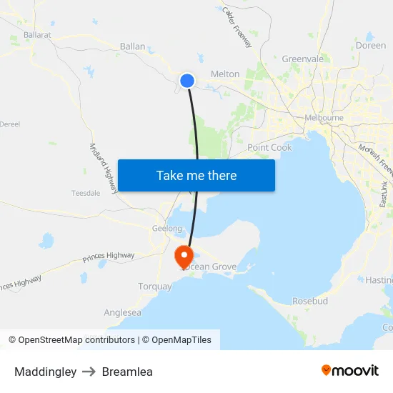 Maddingley to Breamlea map