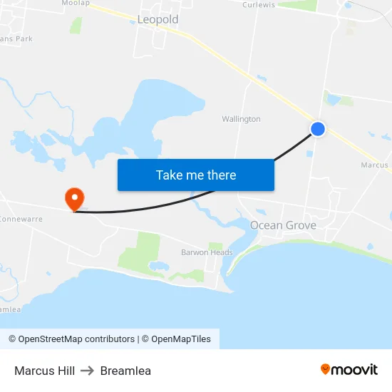 Marcus Hill to Breamlea map